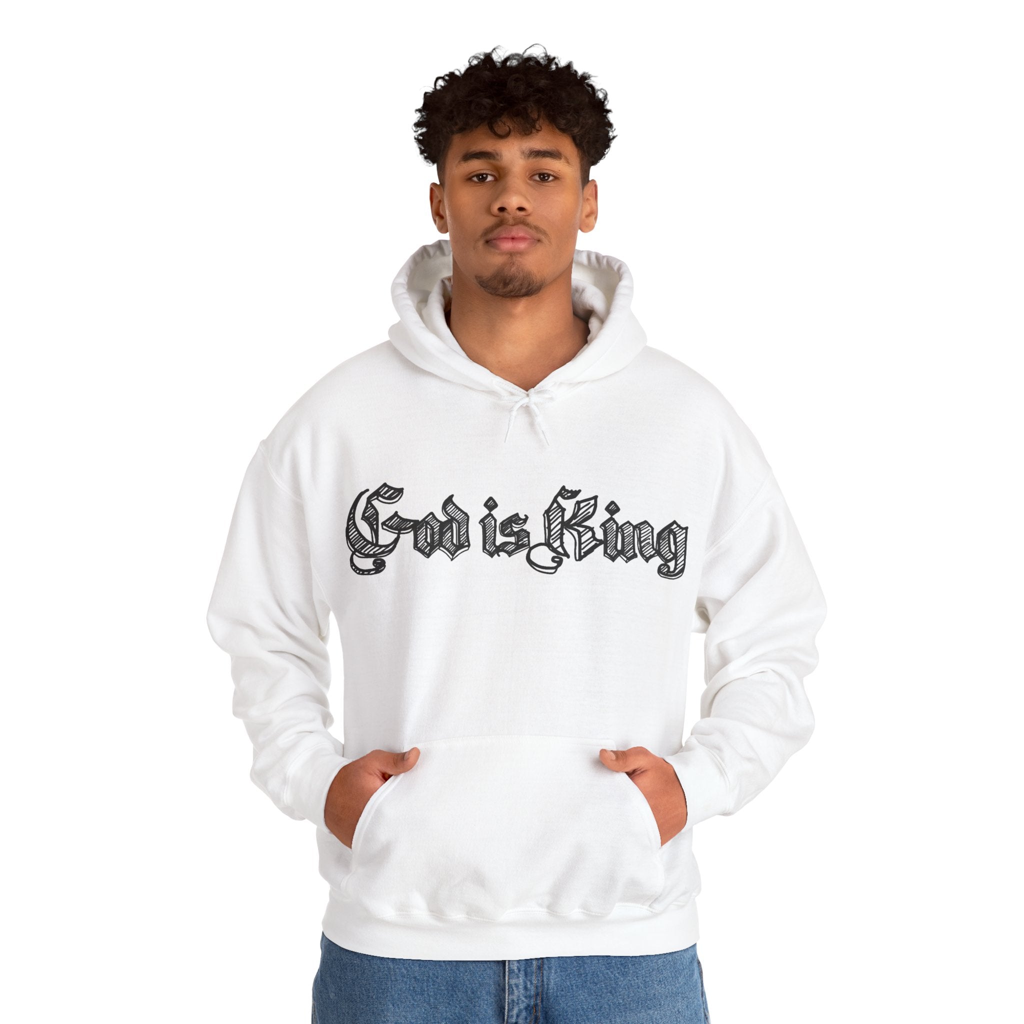 God Is King Hoodie - Gothic Script Religious Pullover