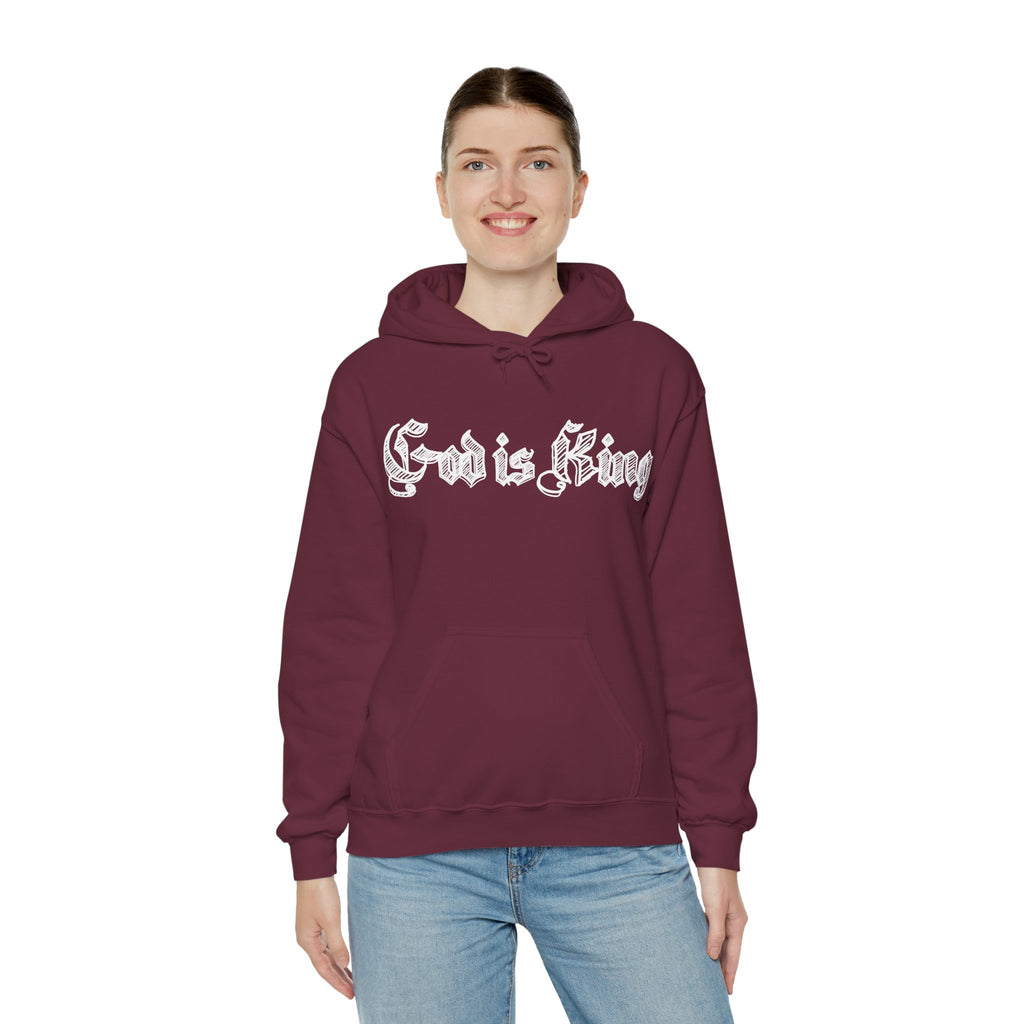 God Is King Hoodie - Gothic Script Religious Pullover