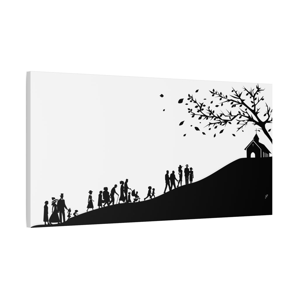 "Ascension" Canvas Print — Black & White Church on a Hill Wall Art