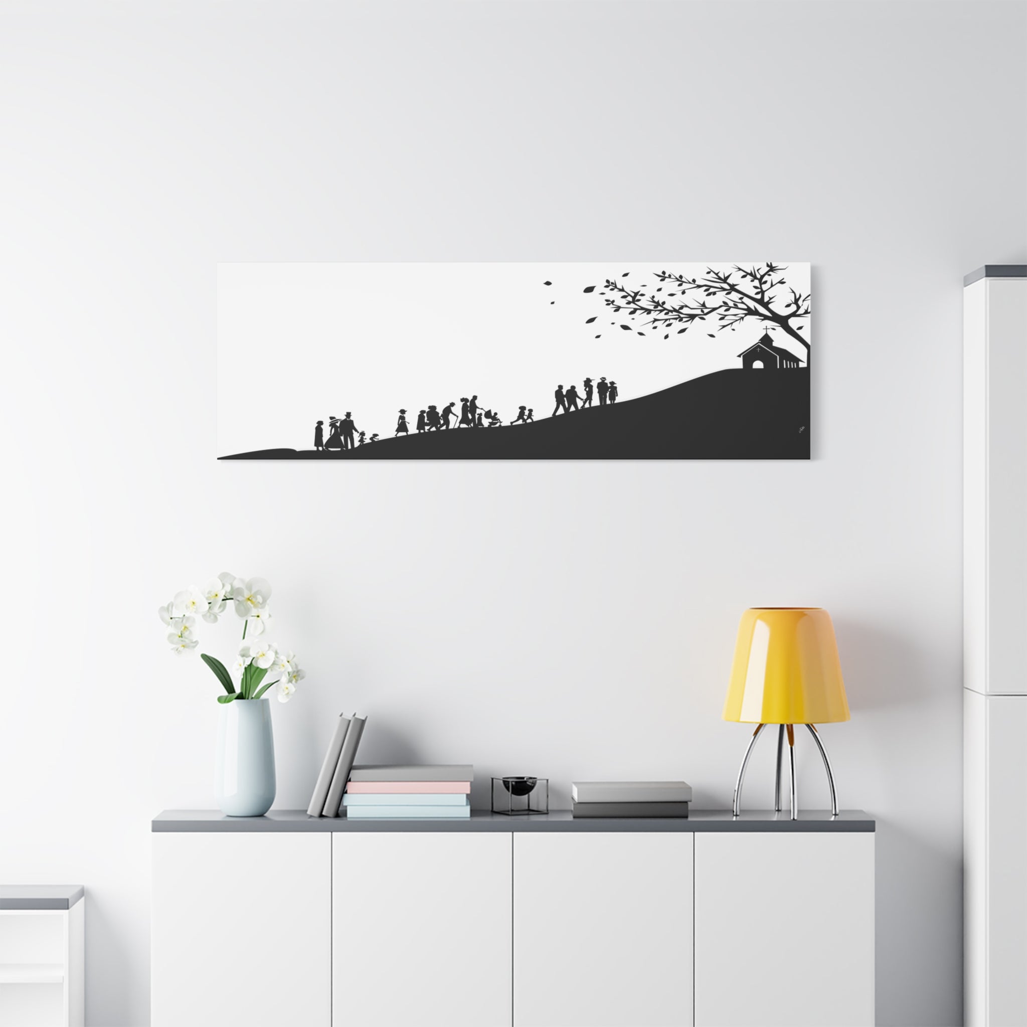 "Ascension" Canvas Print — Black & White Church on a Hill Wall Art