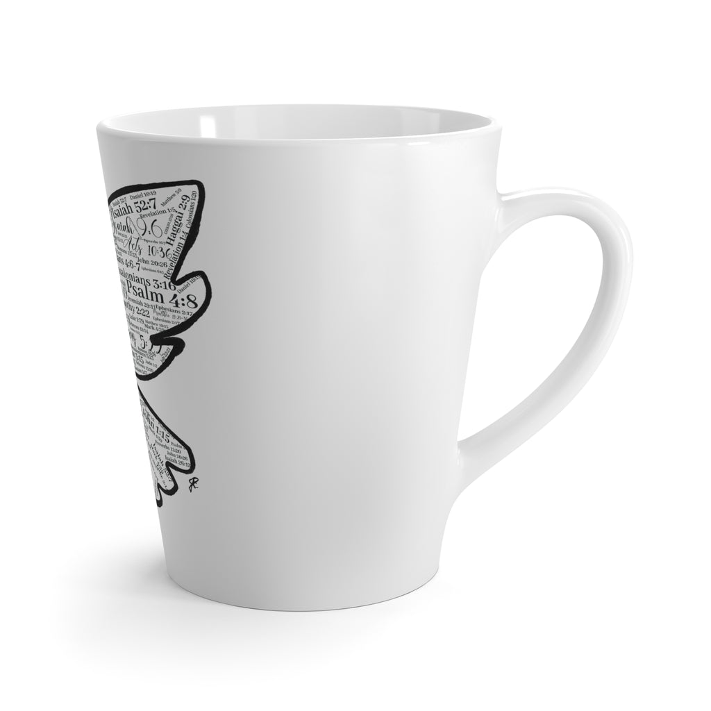 Peace Latte Mug — Dove Silhouette Filled with Bible Verses (Olive Branch Accent)
