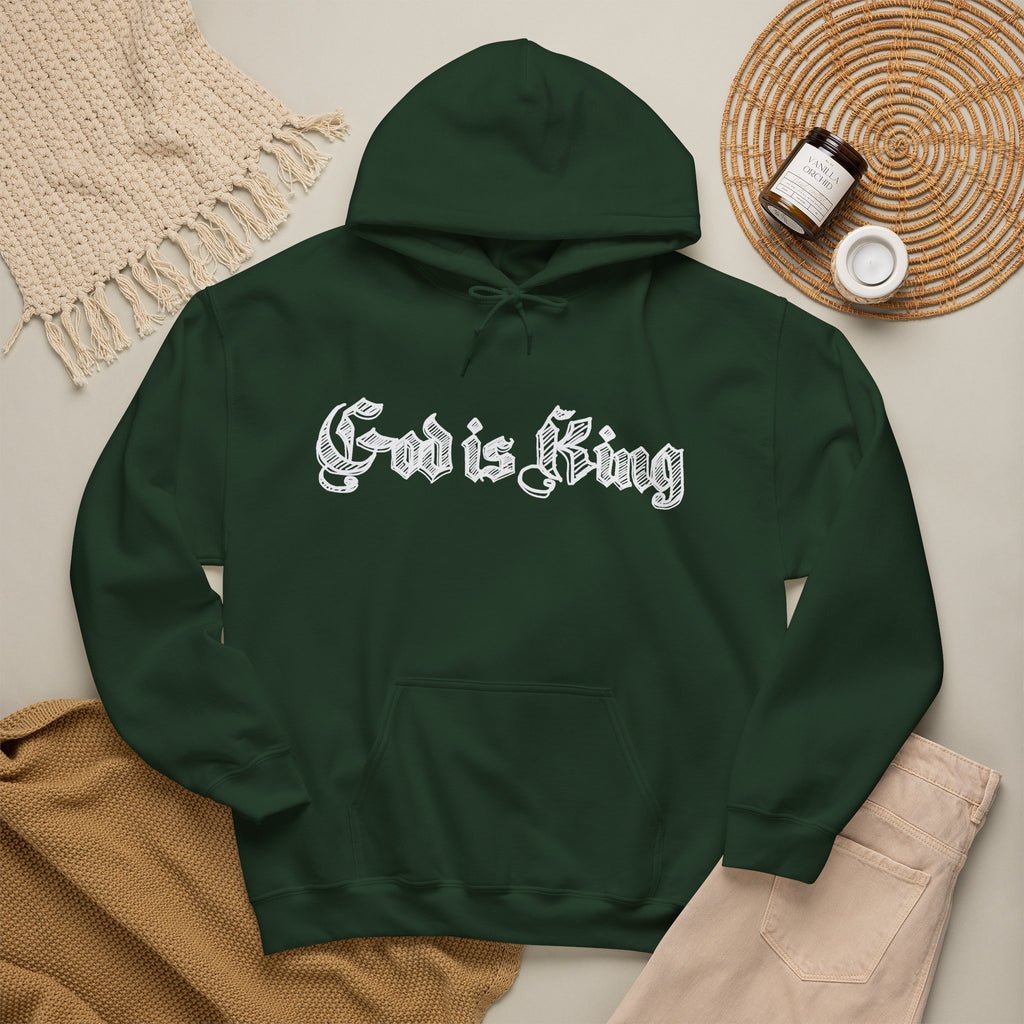 God Is King Hoodie - Gothic Script Religious Pullover