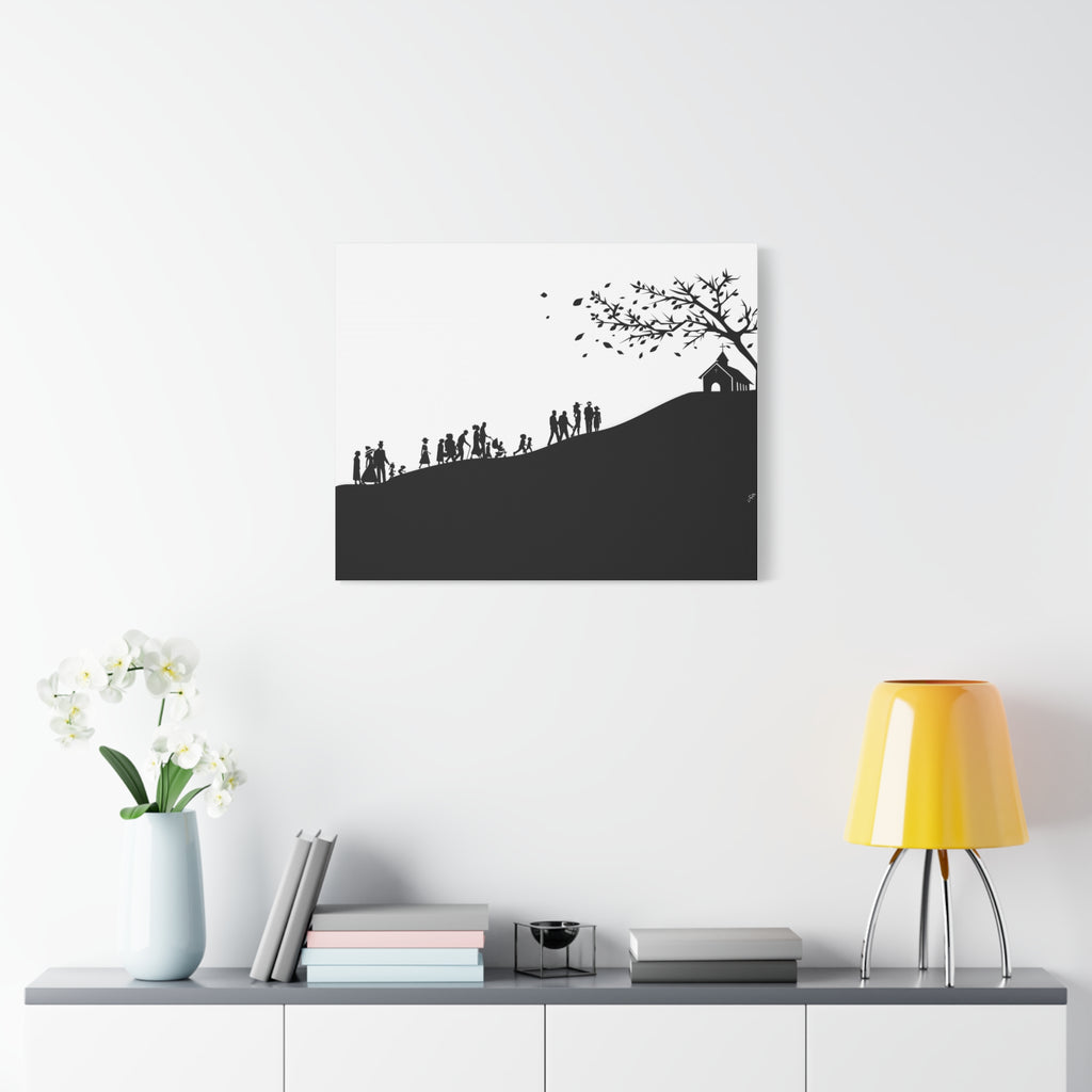 "Ascension" Canvas Print — Black & White Church on a Hill Wall Art