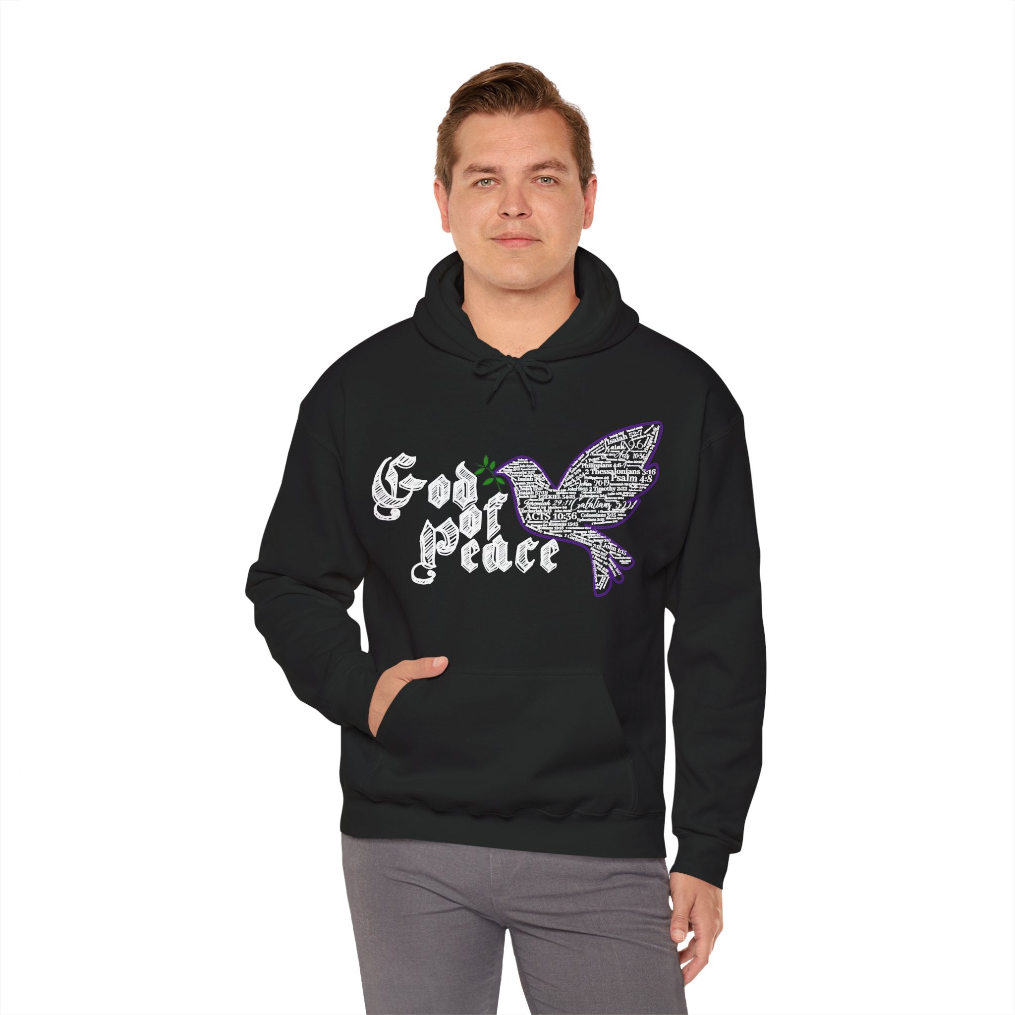 Peace Dove Hoodie — God of Peace Script Graphic Hooded Sweatshirt