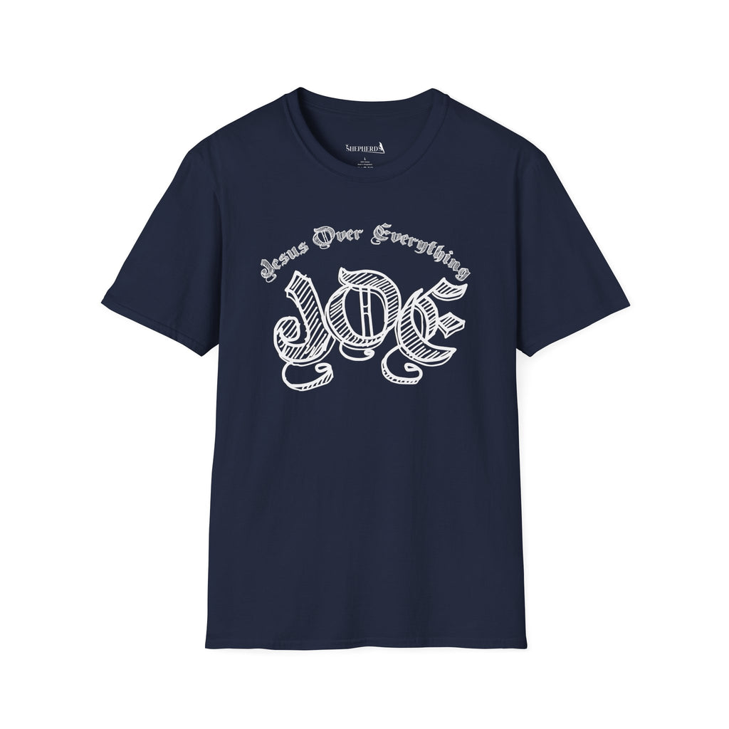 J.O.E "Jesus Over Everything" T-Shirt — Faith-Based Vintage Script Tee