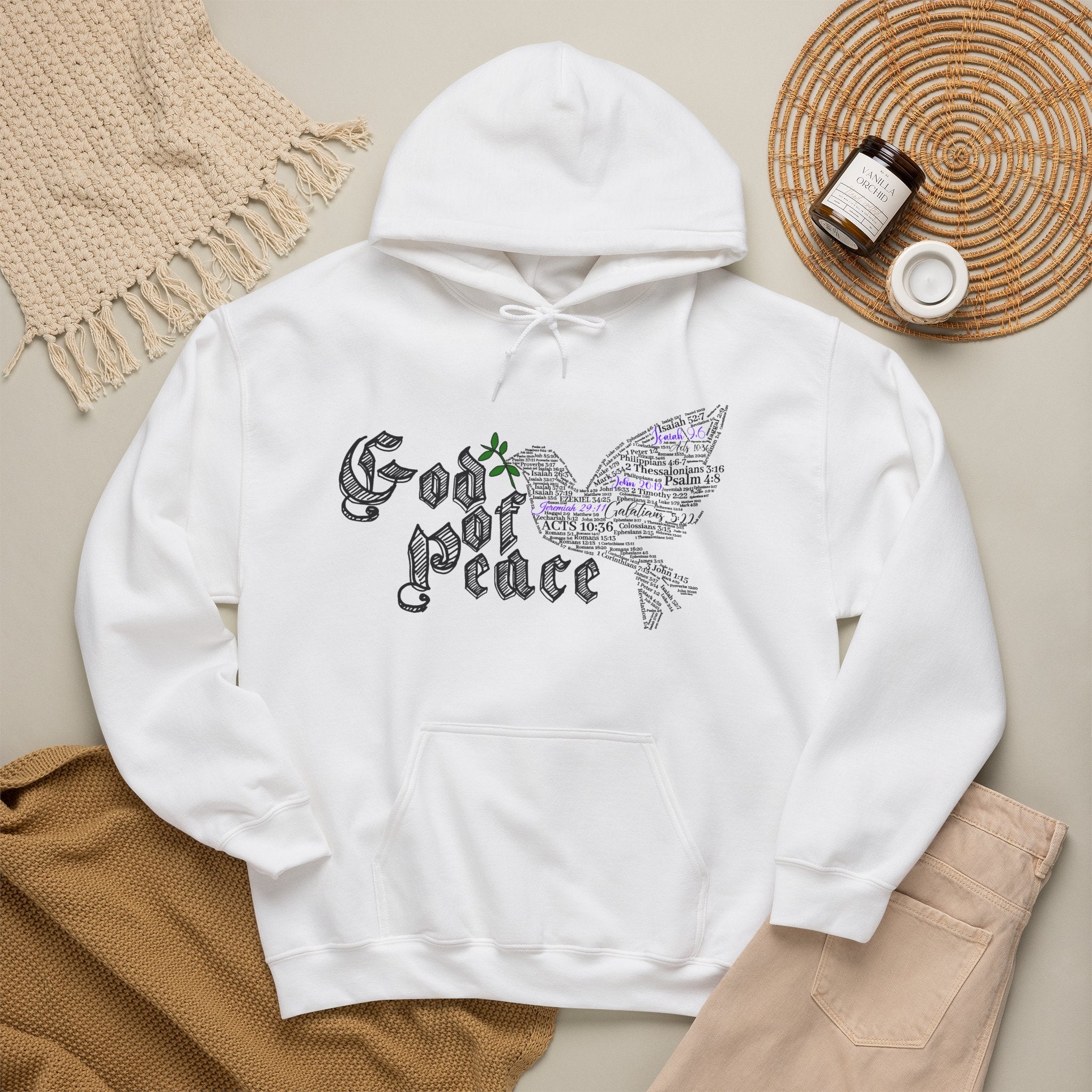 Peace Dove Hoodie — God of Peace Script Graphic Hooded Sweatshirt