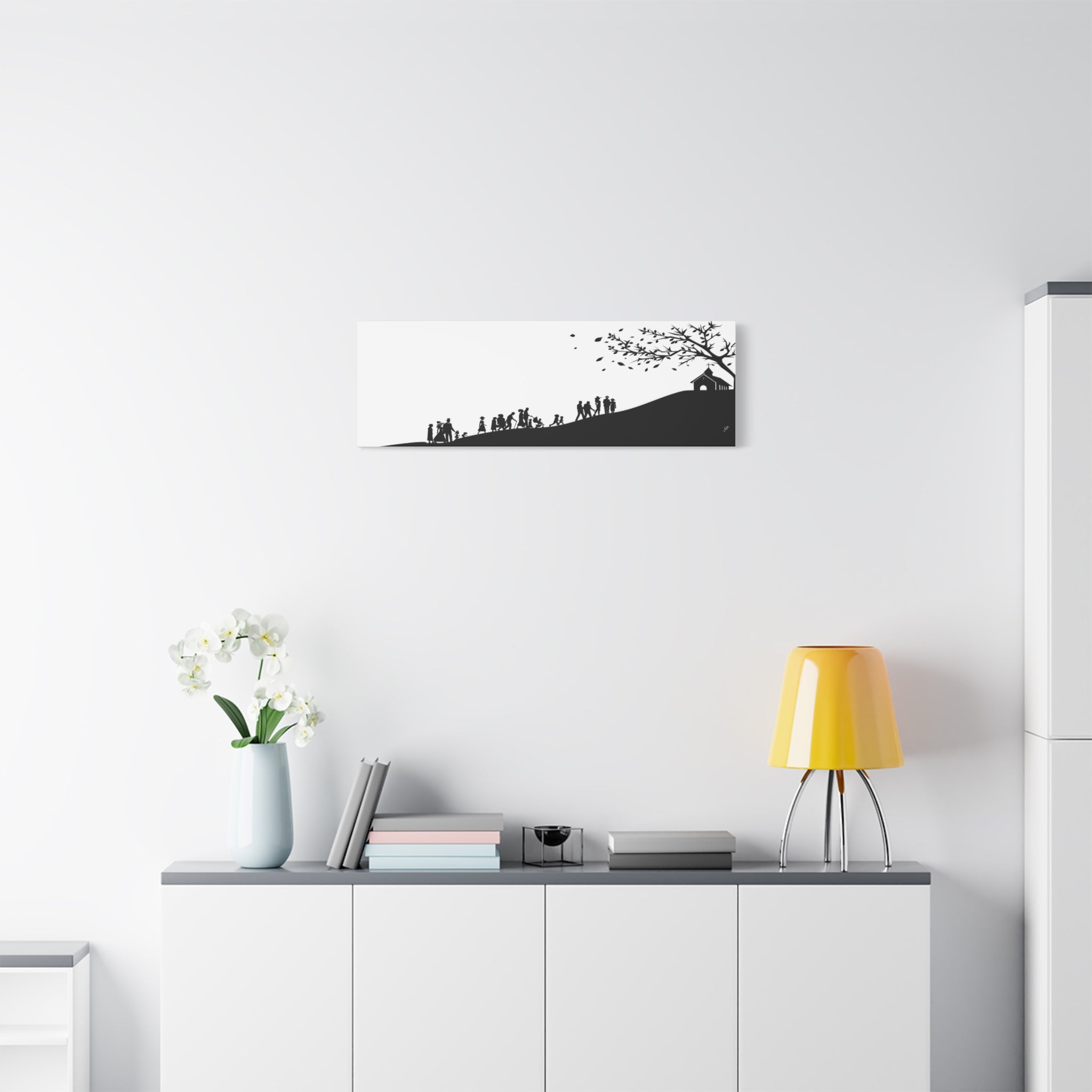 "Ascension" Canvas Print — Black & White Church on a Hill Wall Art
