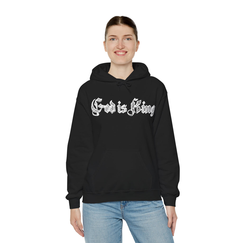 God Is King Hoodie - Gothic Script Religious Pullover