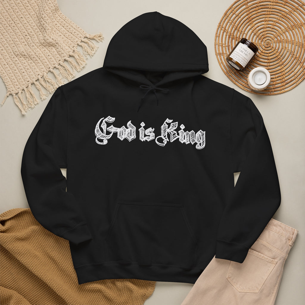 God Is King Hoodie - Gothic Script Religious Pullover