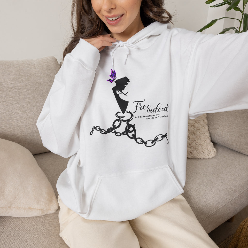 Freedom Chains Hoodie — 'Free Indeed' Silhouette with Purple Butterfly