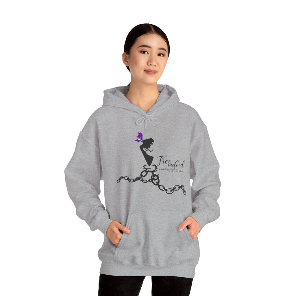 Freedom Chains Hoodie — 'Free Indeed' Silhouette with Purple Butterfly