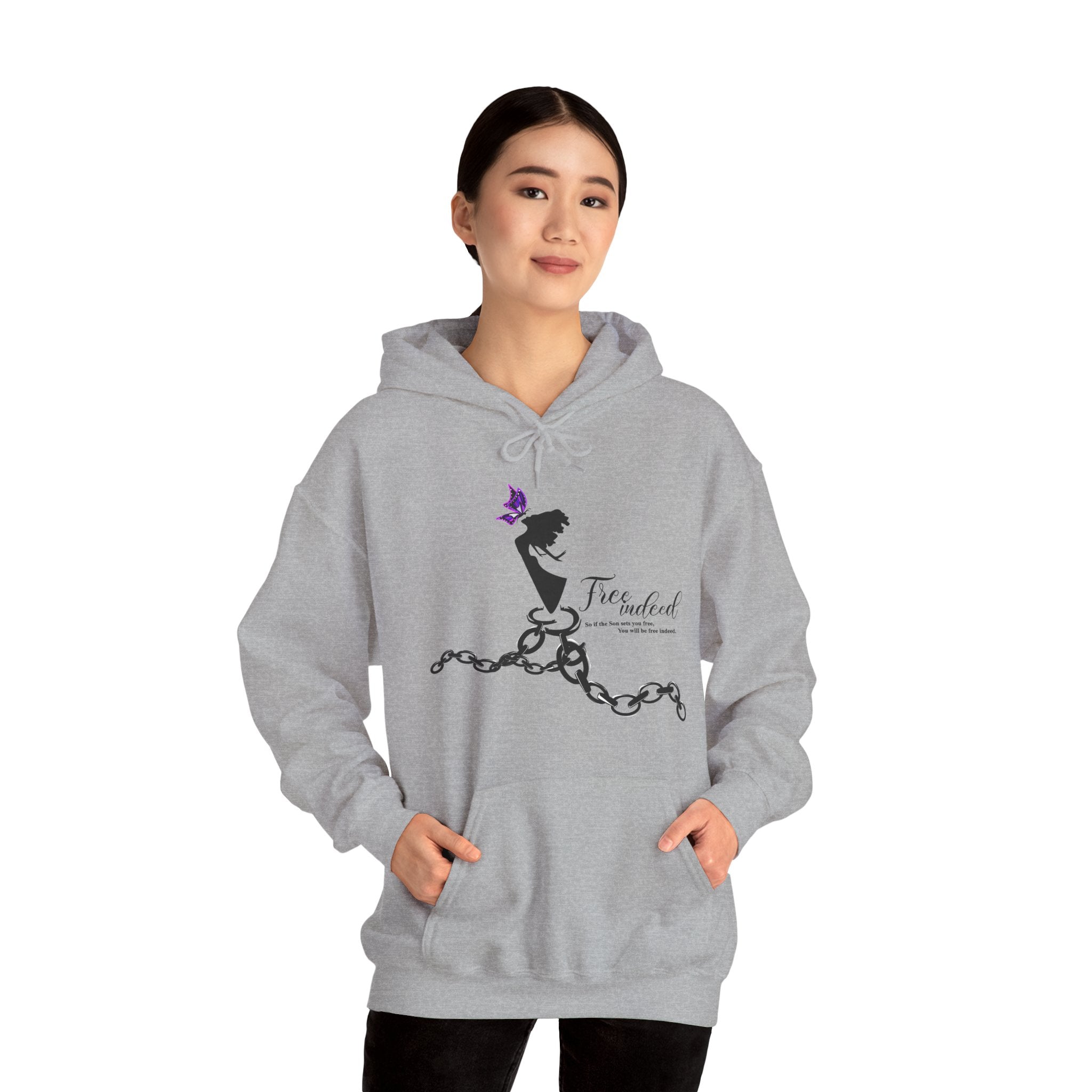 Freedom Chains Hoodie — 'Free Indeed' Silhouette with Purple Butterfly