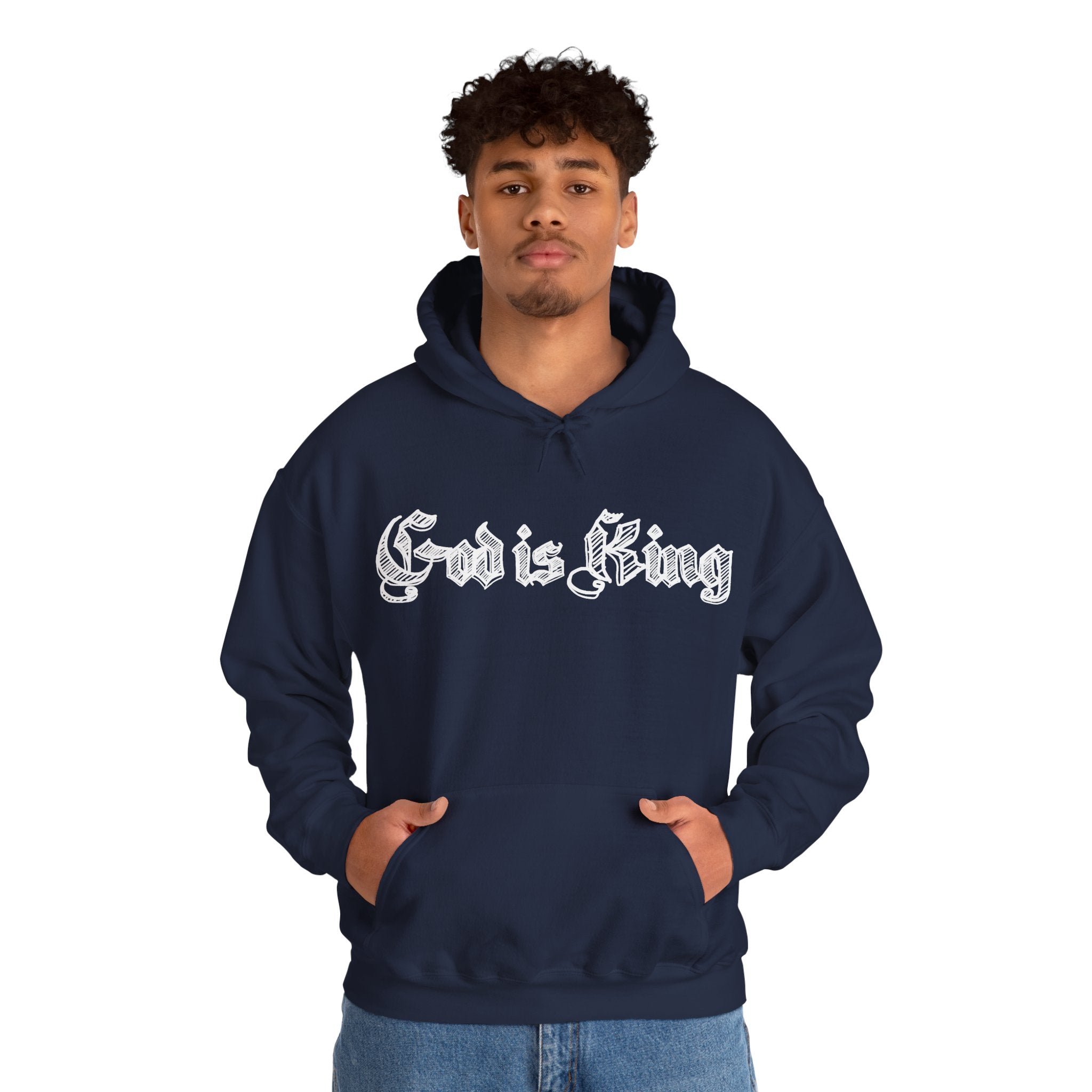 God Is King Hoodie - Gothic Script Religious Pullover