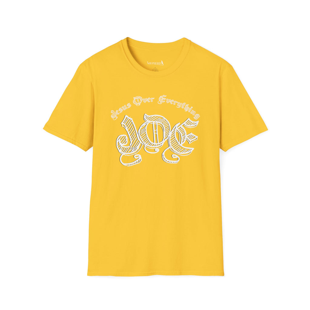 J.O.E "Jesus Over Everything" T-Shirt — Faith-Based Vintage Script Tee