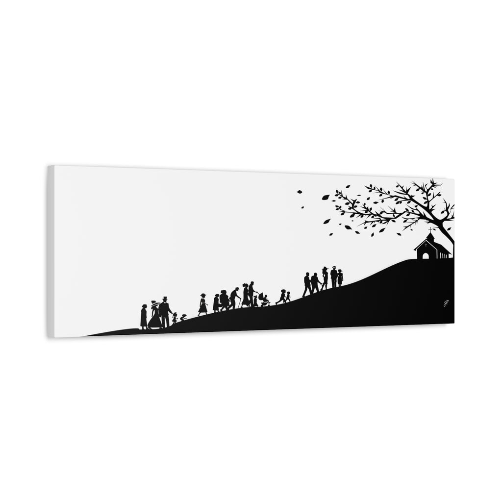 "Ascension" Canvas Print — Black & White Church on a Hill Wall Art