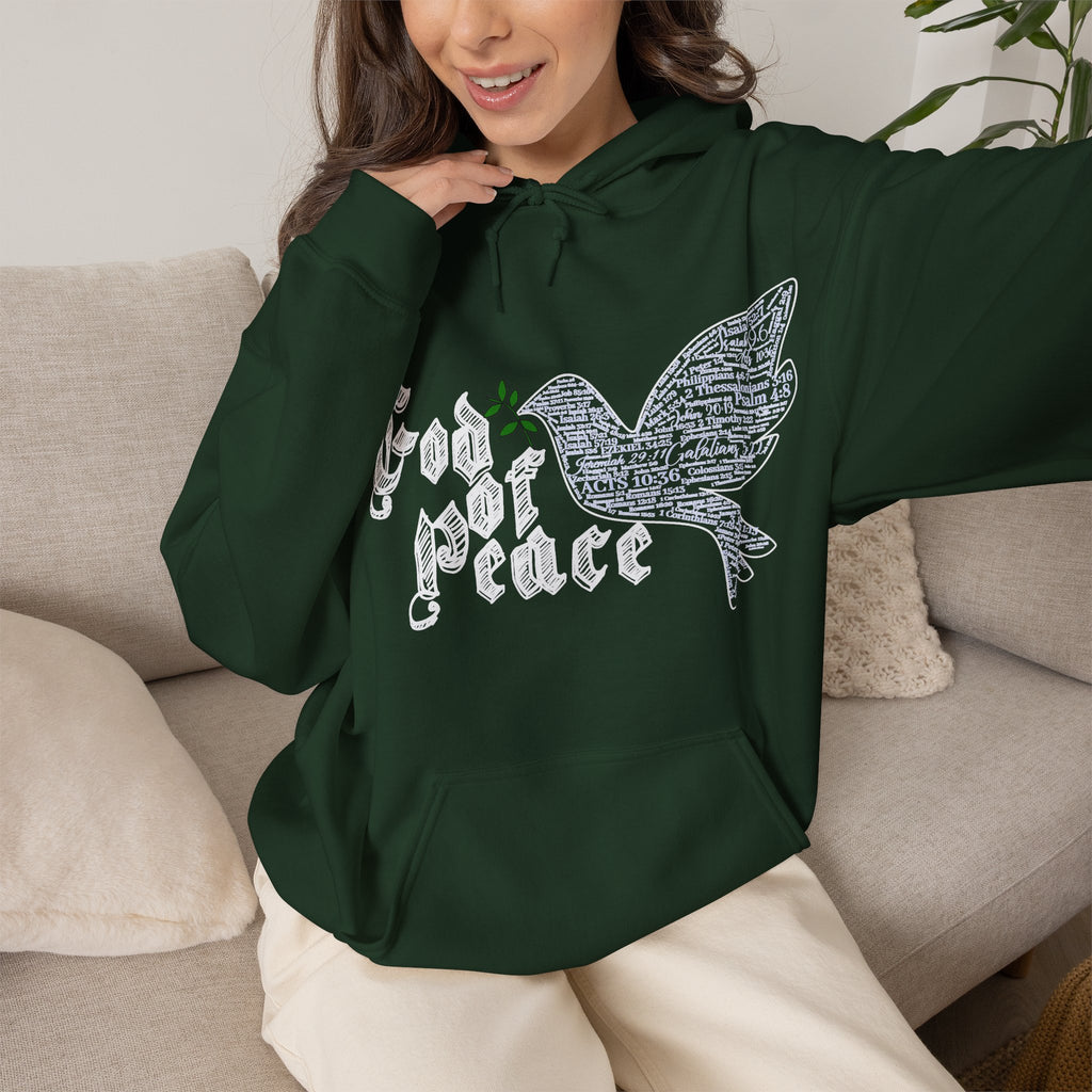Peace Dove Hoodie — God of Peace Script Graphic Hooded Sweatshirt