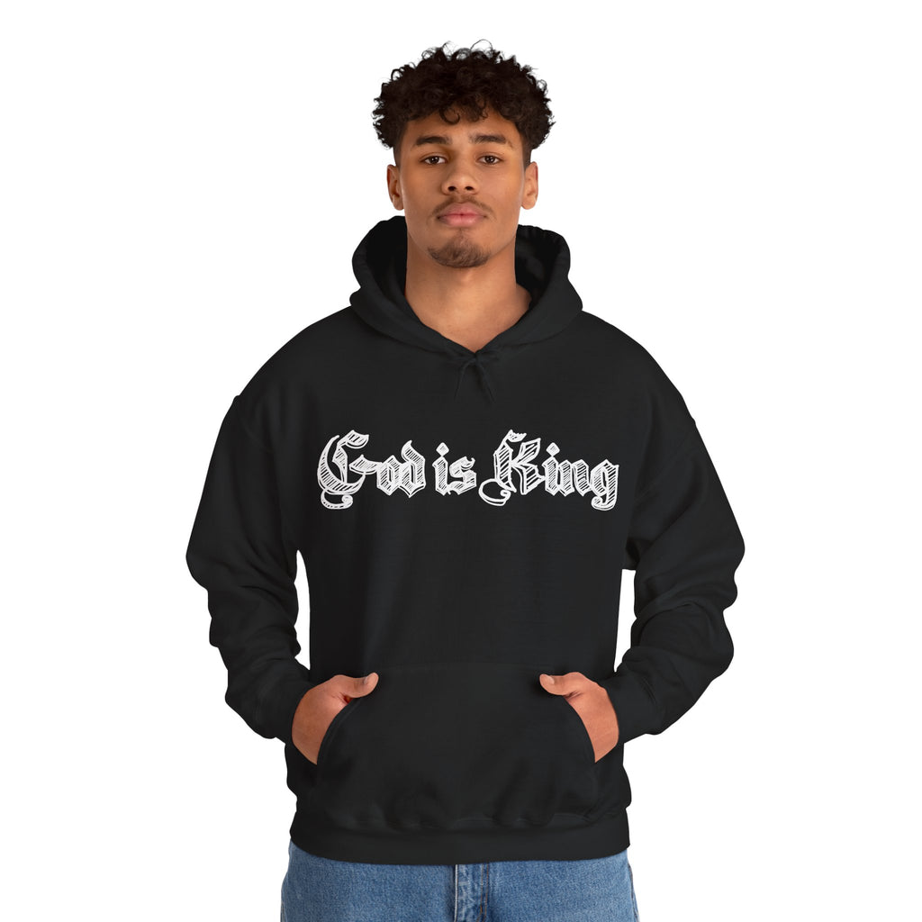 God Is King Hoodie - Gothic Script Religious Pullover