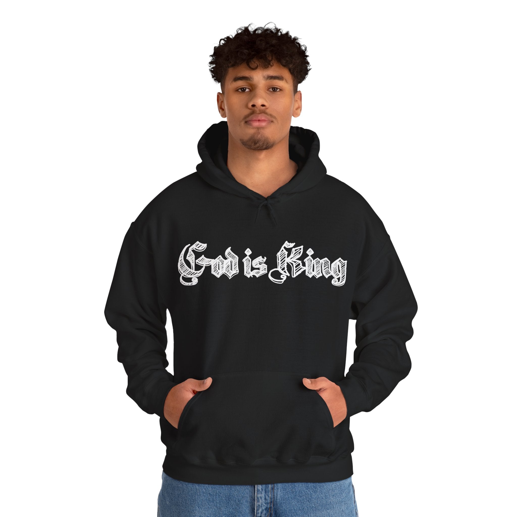 God Is King Hoodie - Gothic Script Religious Pullover
