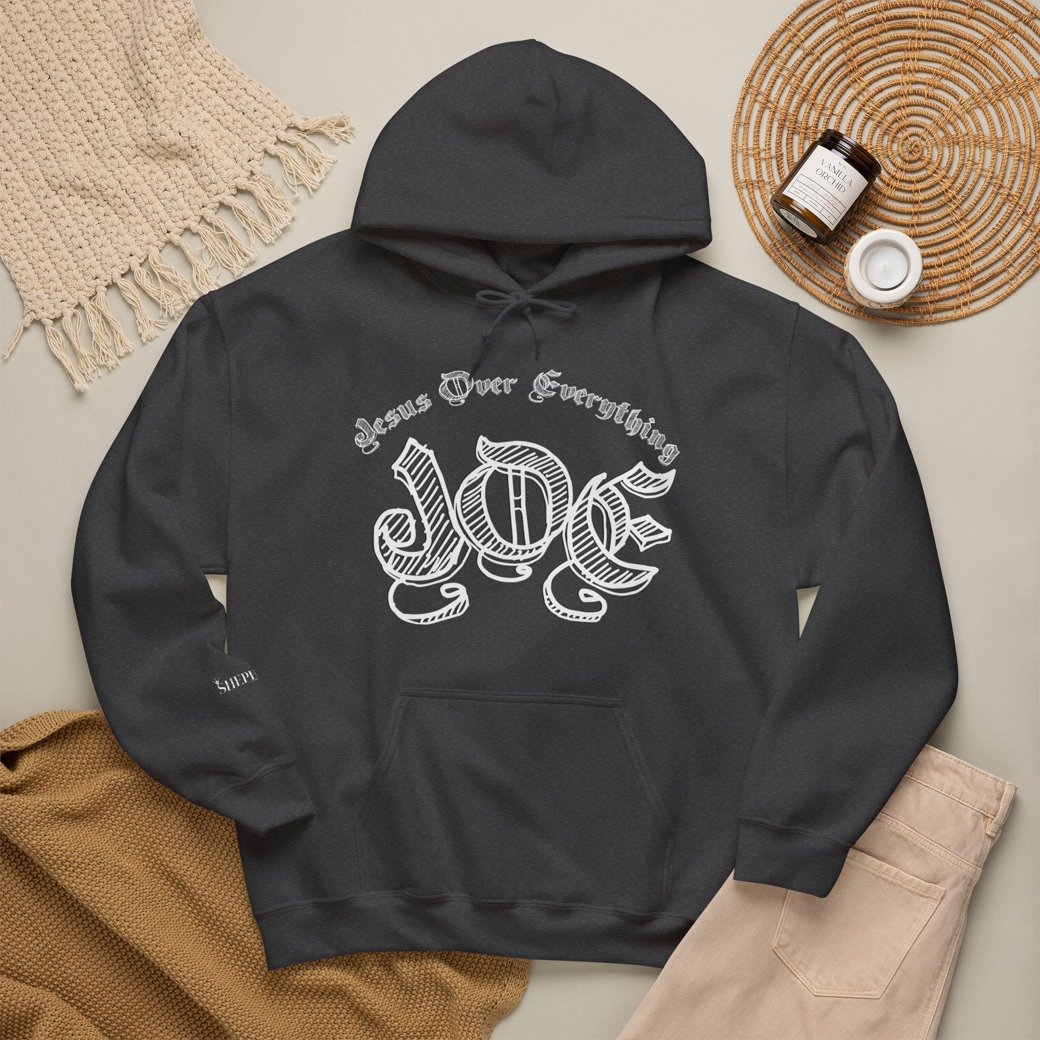 Hoodie — 'Love' Gothic Script Pullover (Love Over Everything)