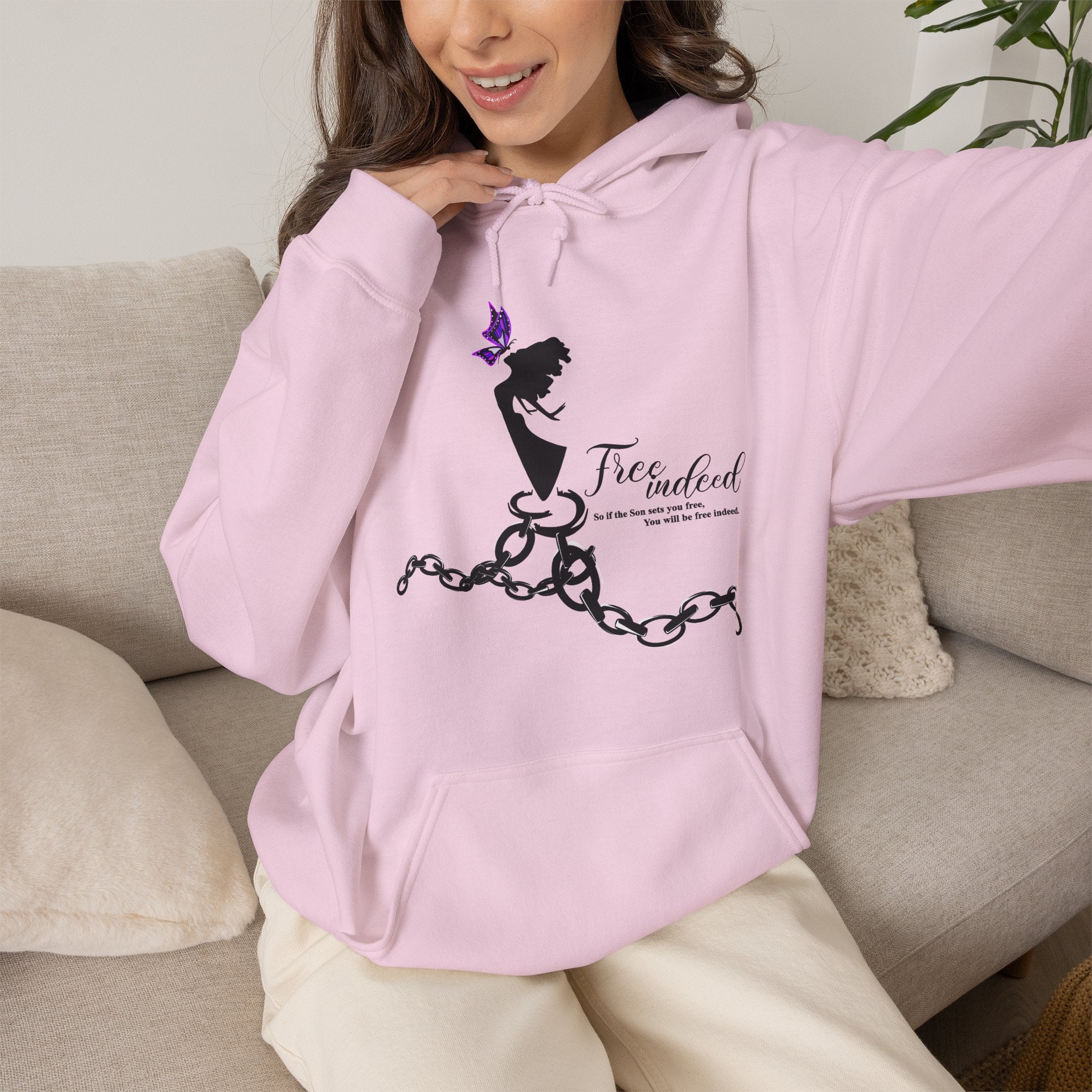 Freedom Chains Hoodie — 'Free Indeed' Silhouette with Purple Butterfly