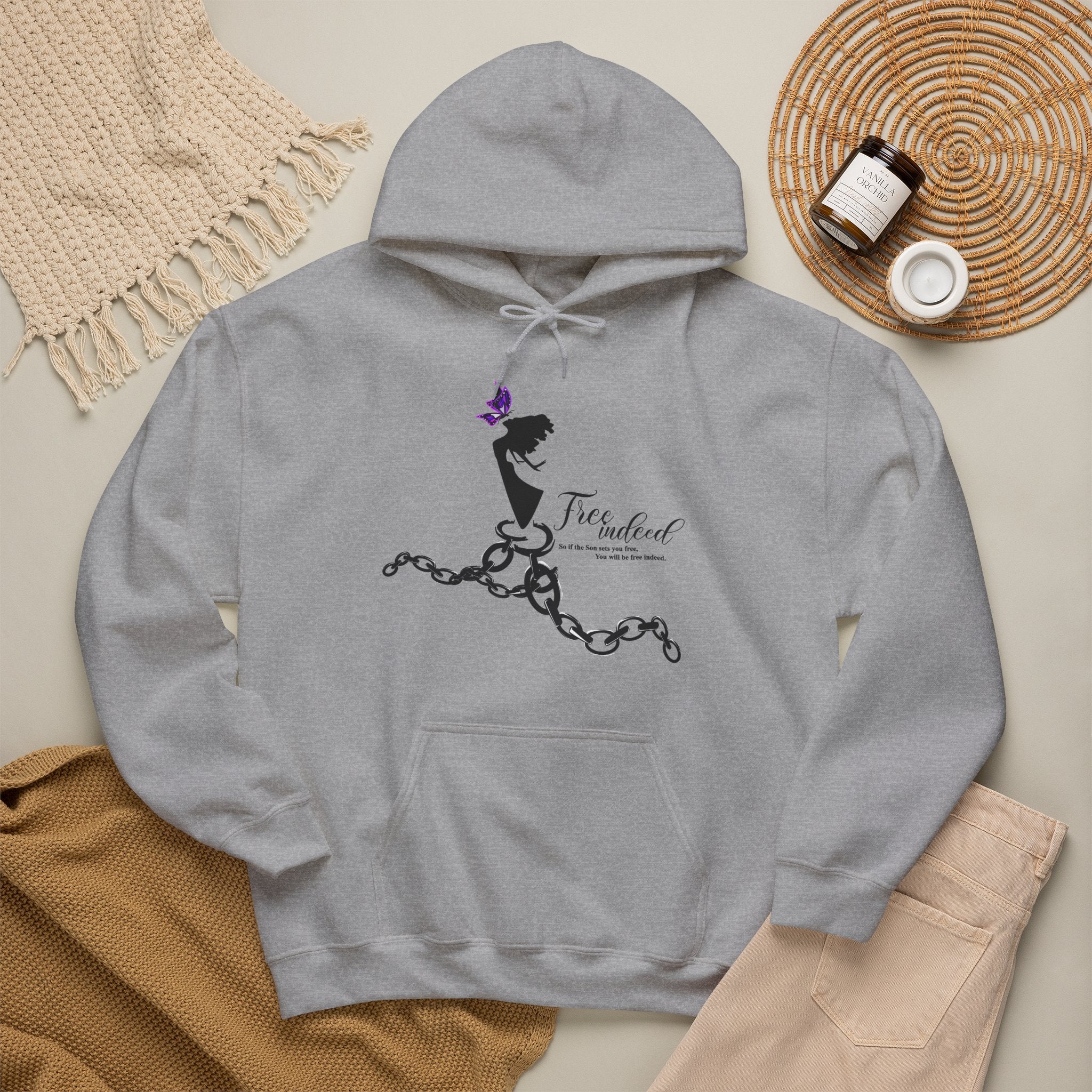 Freedom Chains Hoodie — 'Free Indeed' Silhouette with Purple Butterfly