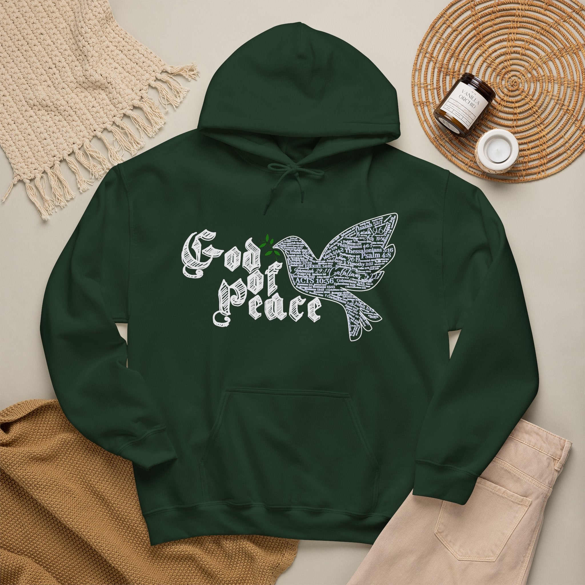 Peace Dove Hoodie — God of Peace Script Graphic Hooded Sweatshirt