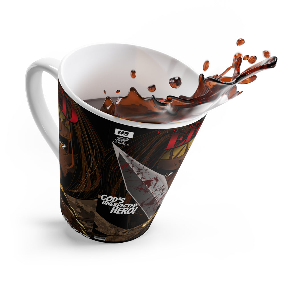 Latte Mug — "God's Unexpected Hero" Comic Art Mug (Sword & Brave Warrior Design)
