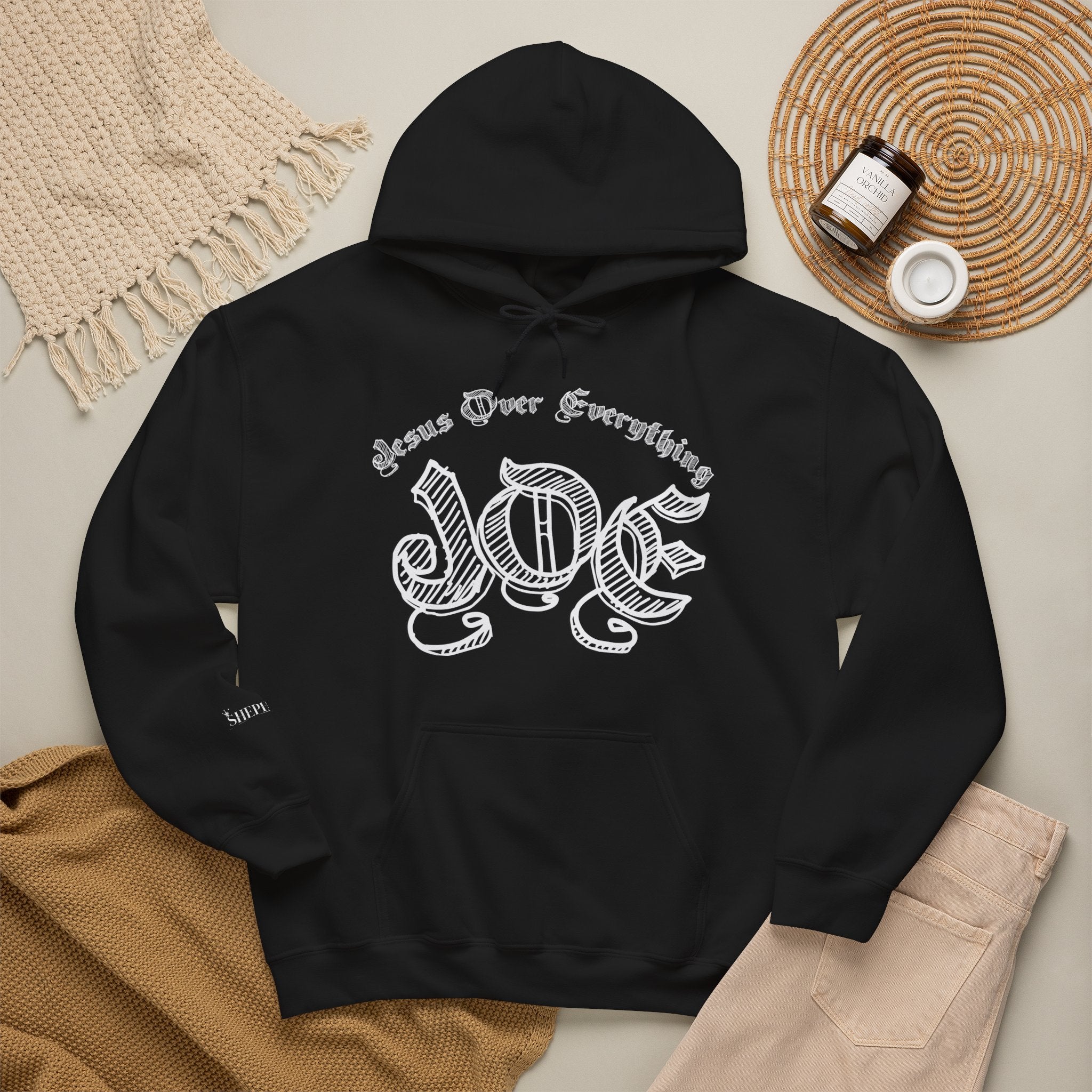 Hoodie — 'Love' Gothic Script Pullover (Love Over Everything)