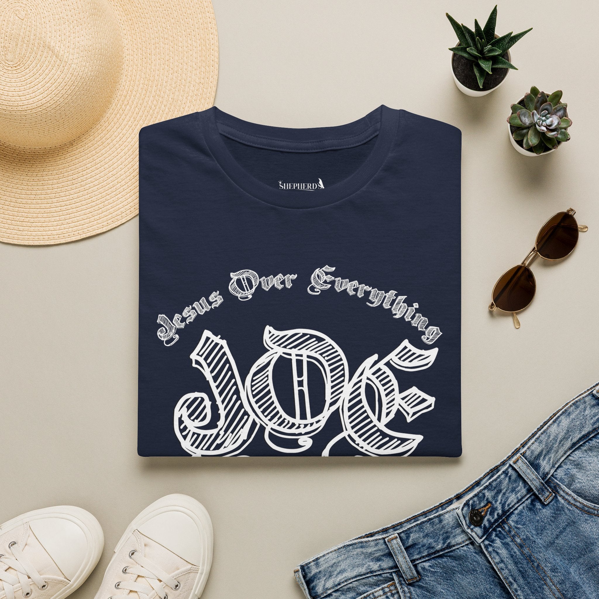 J.O.E "Jesus Over Everything" T-Shirt — Faith-Based Vintage Script Tee