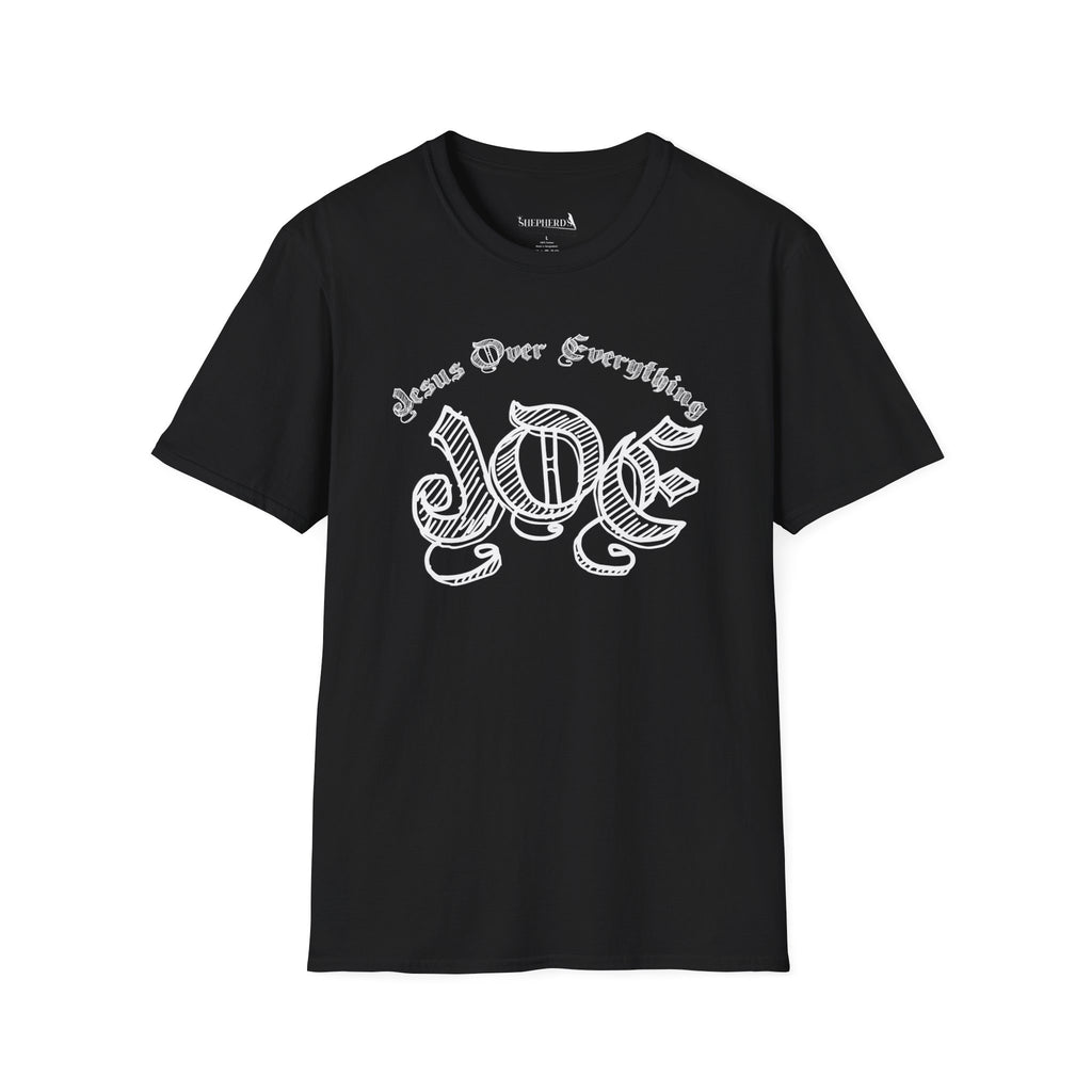 J.O.E "Jesus Over Everything" T-Shirt — Faith-Based Vintage Script Tee