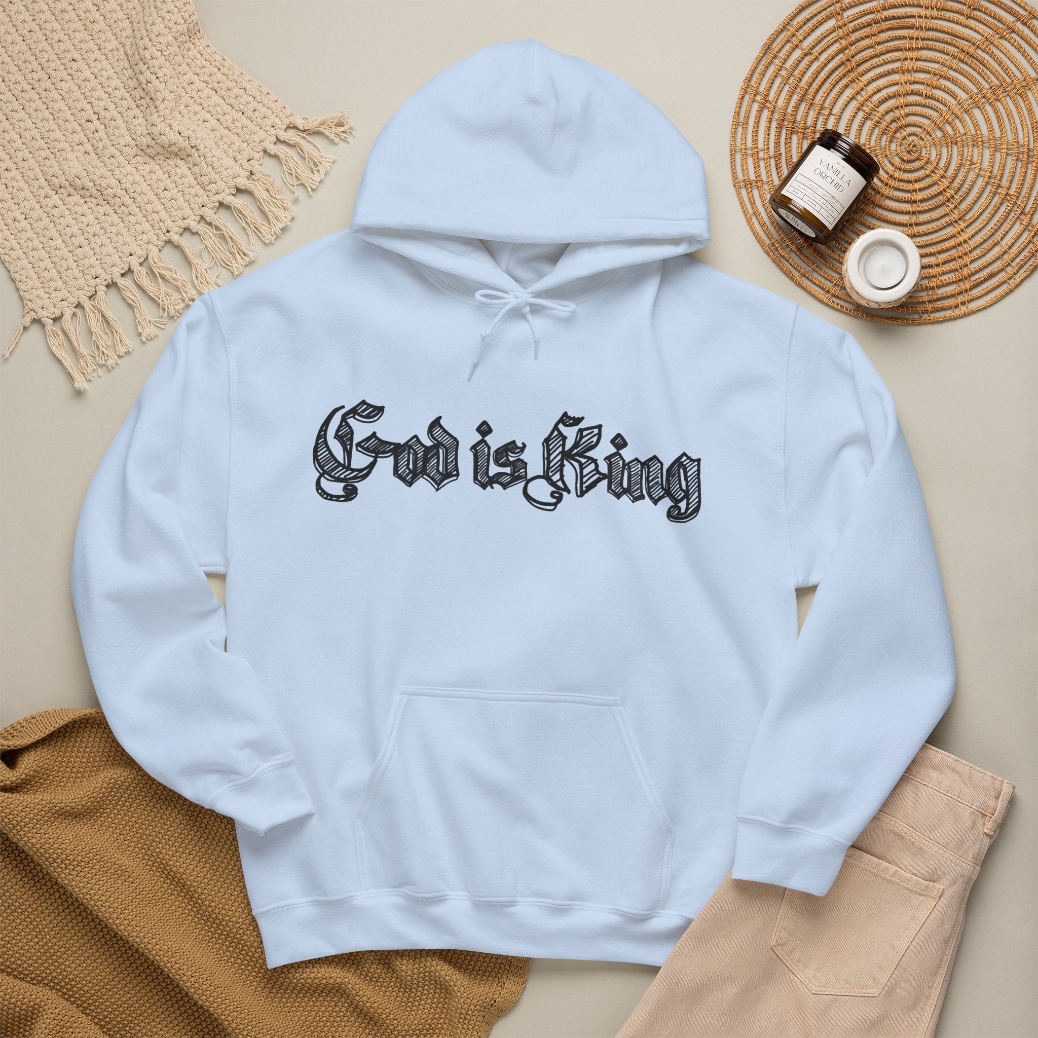 God Is King Hoodie - Gothic Script Religious Pullover