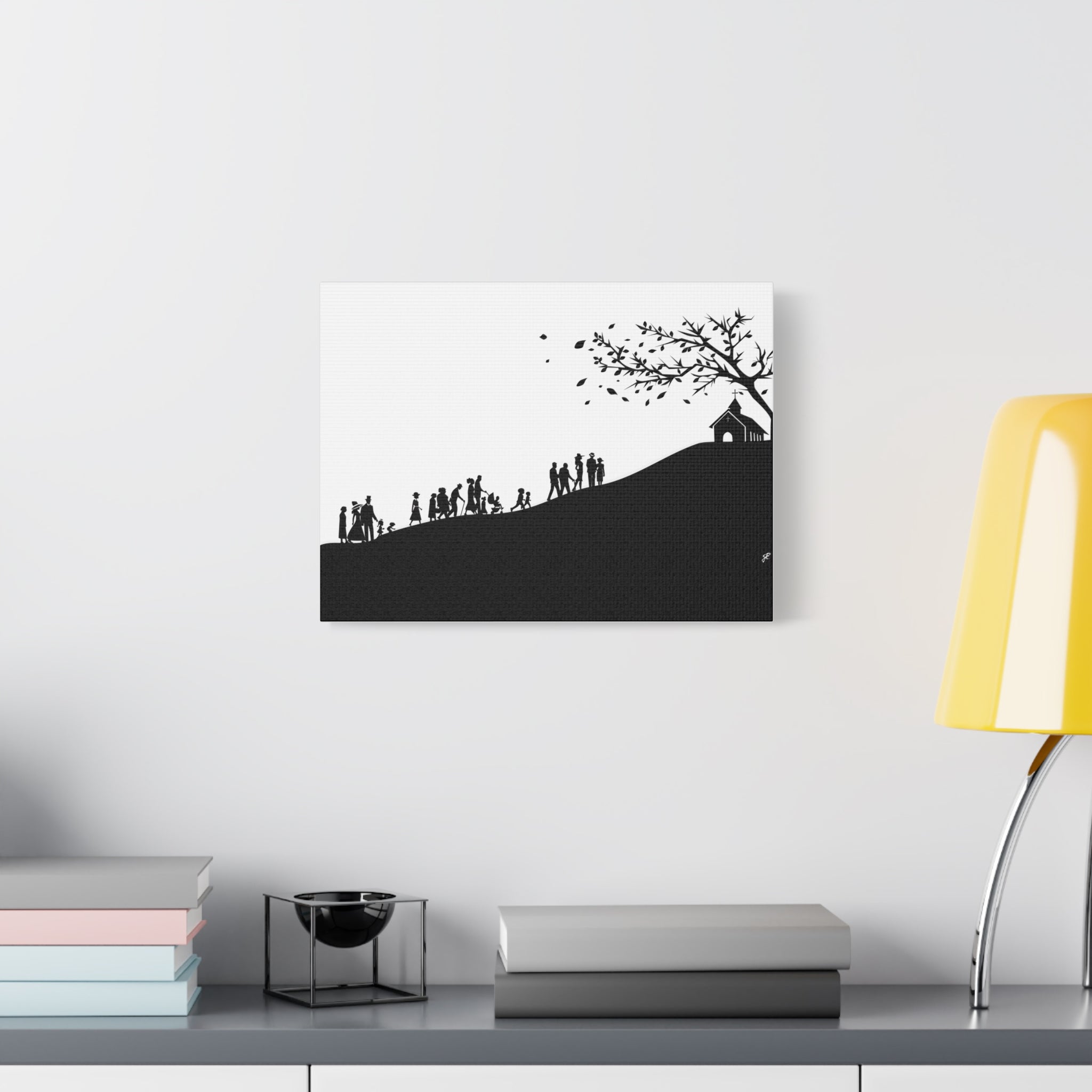 "Ascension" Canvas Print — Black & White Church on a Hill Wall Art