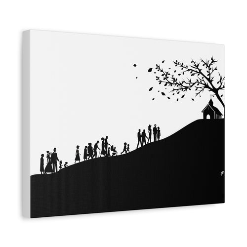 "Ascension" Canvas Print — Black & White Church on a Hill Wall Art