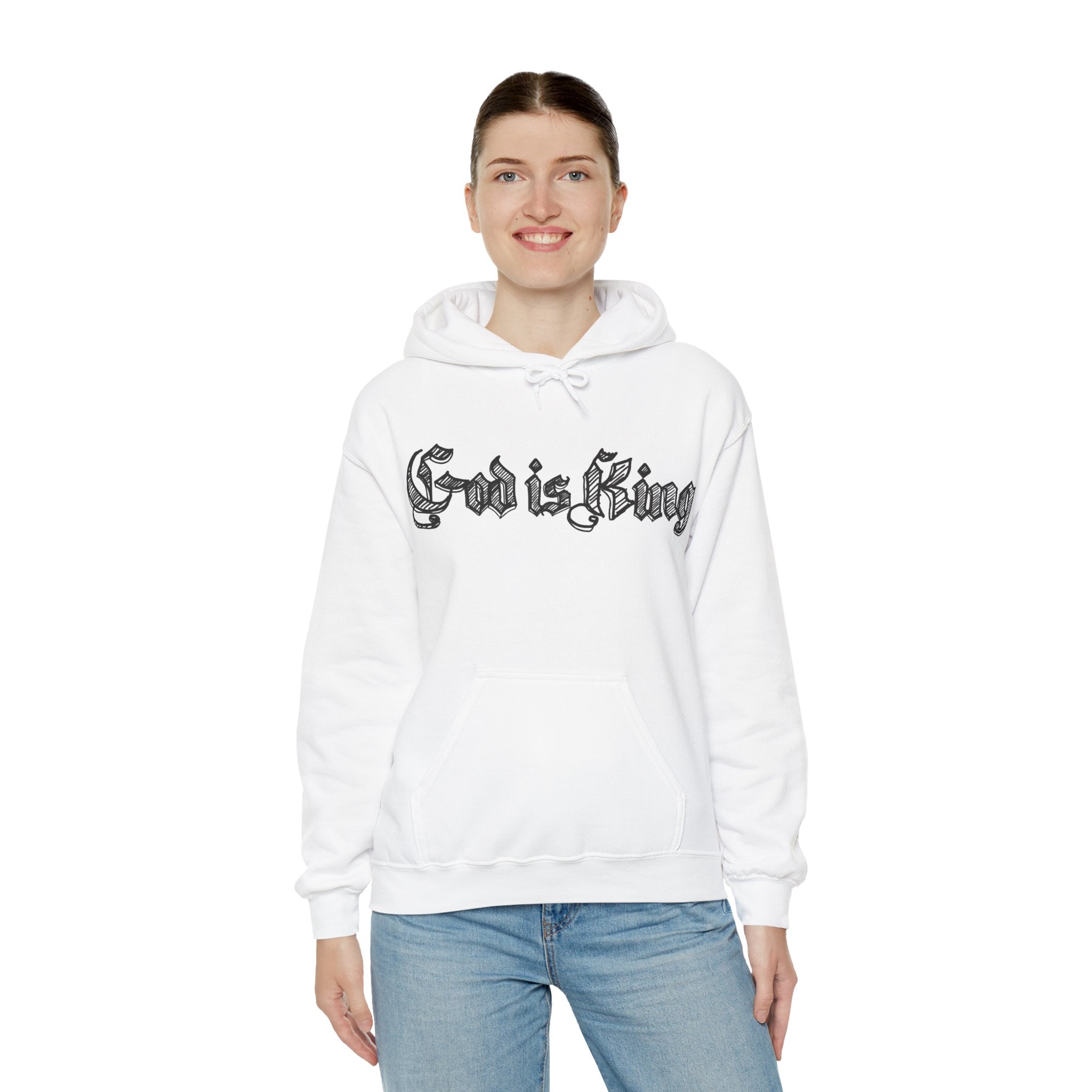 God Is King Hoodie - Gothic Script Religious Pullover