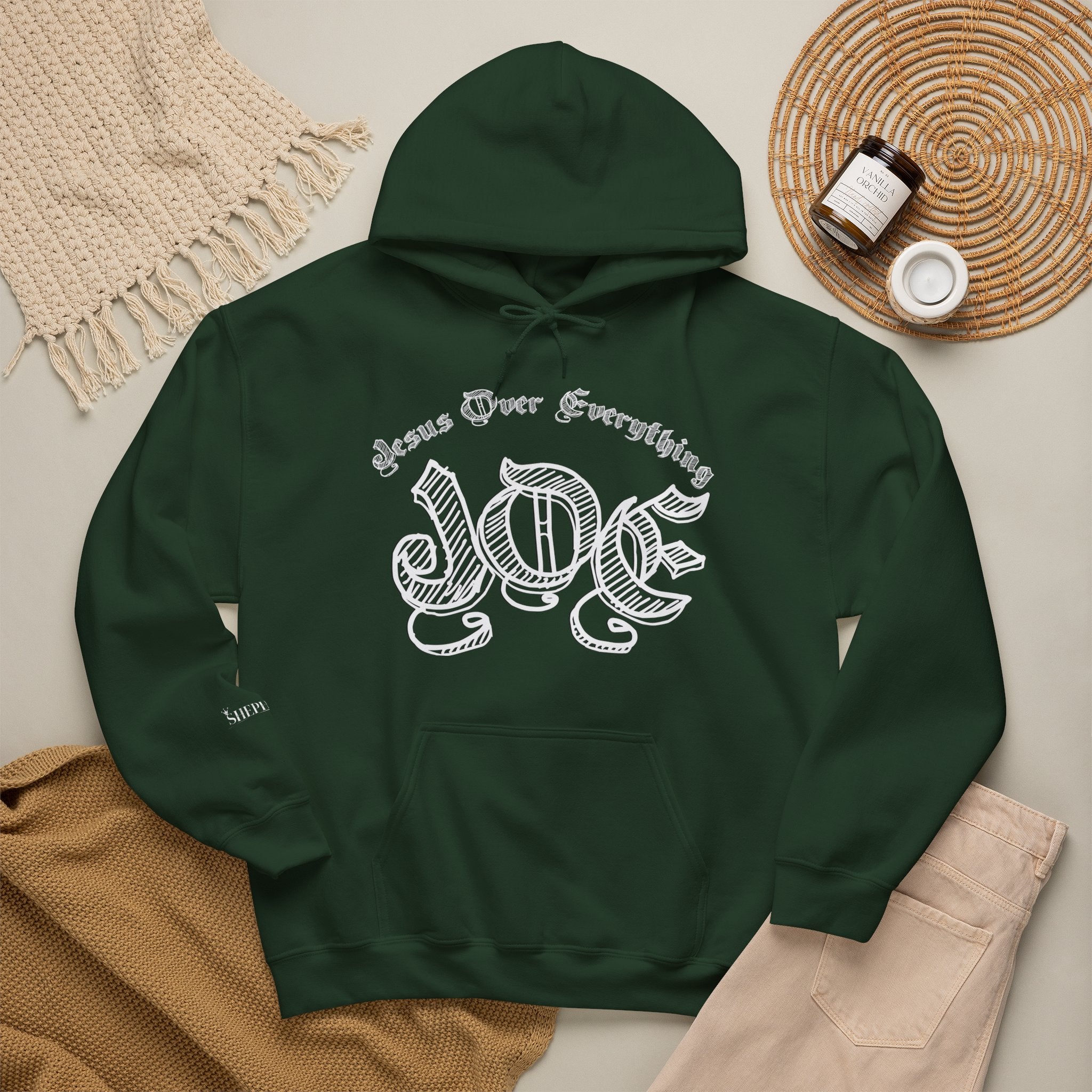 Hoodie — 'Love' Gothic Script Pullover (Love Over Everything)