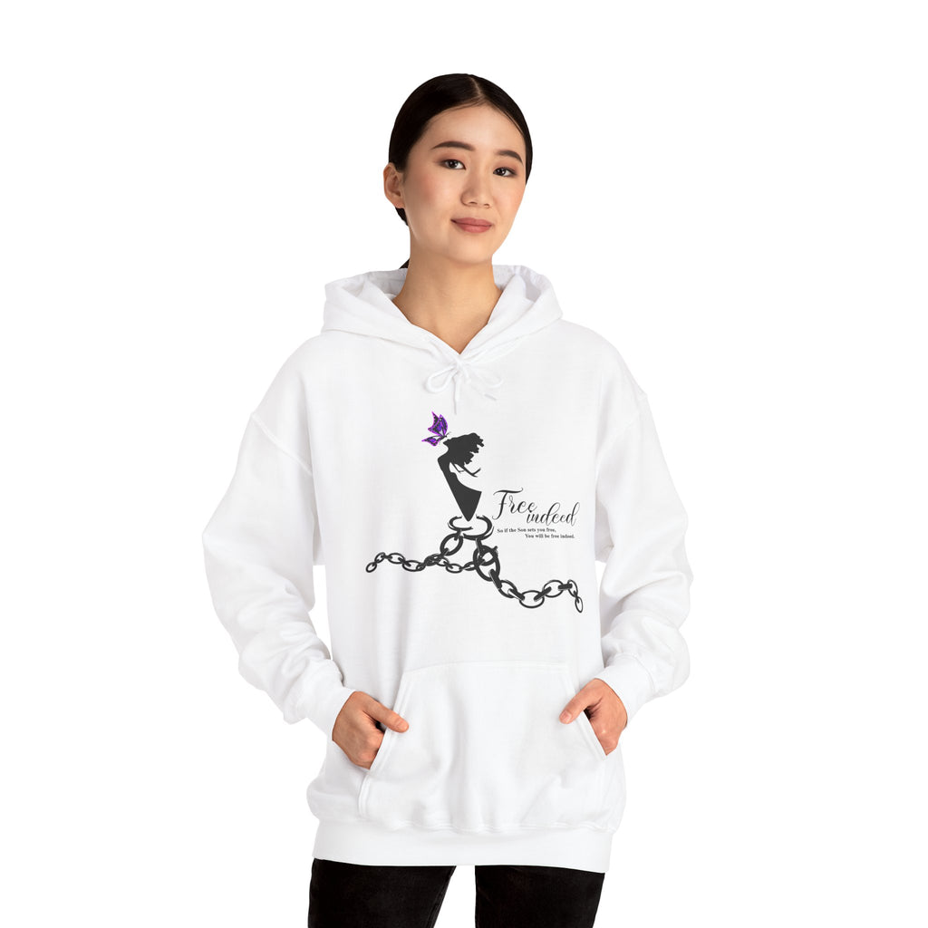 Freedom Chains Hoodie — 'Free Indeed' Silhouette with Purple Butterfly