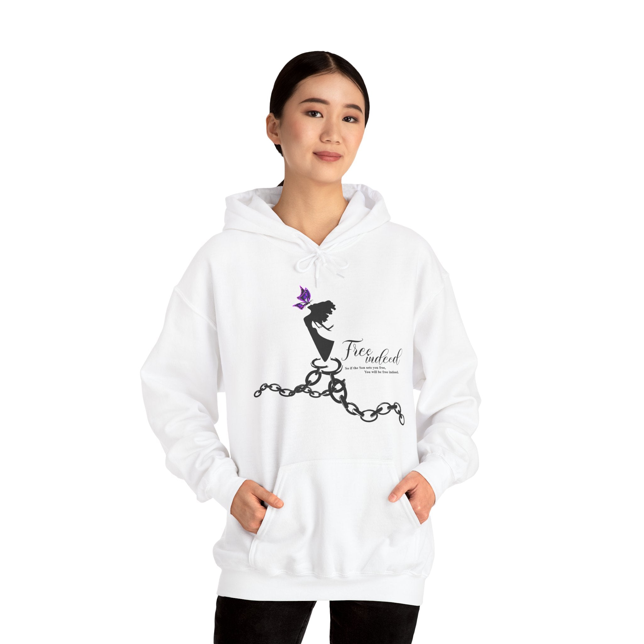 Freedom Chains Hoodie — 'Free Indeed' Silhouette with Purple Butterfly
