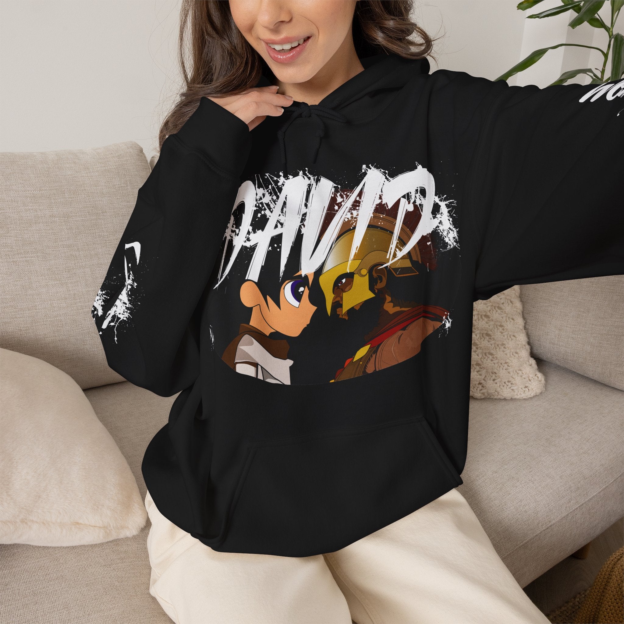 Against Goliath Graphic Hoodie — 'DAVID' Anime-Style Illustration