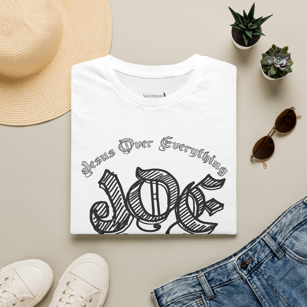 J.O.E "Jesus Over Everything" T-Shirt — Faith-Based Vintage Script Tee