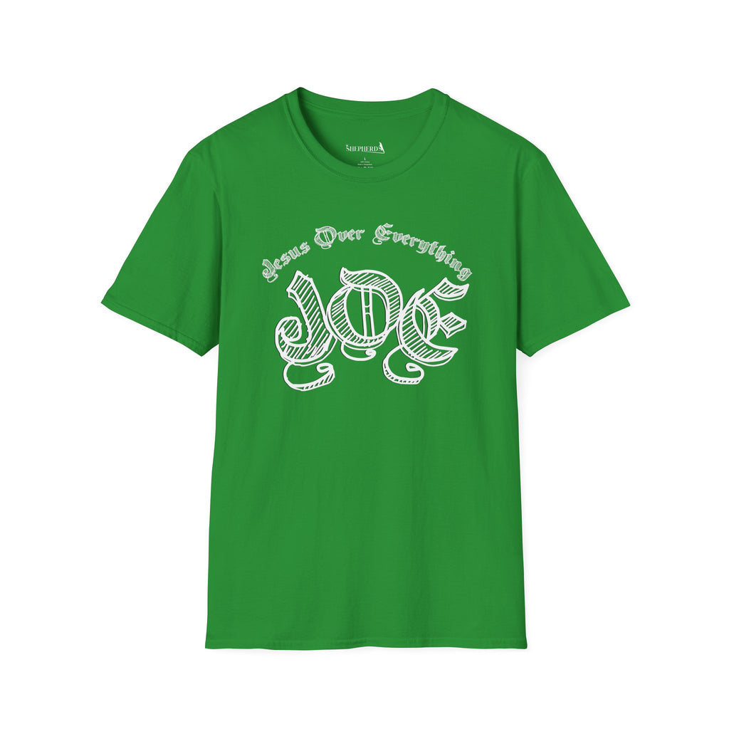 J.O.E "Jesus Over Everything" T-Shirt — Faith-Based Vintage Script Tee