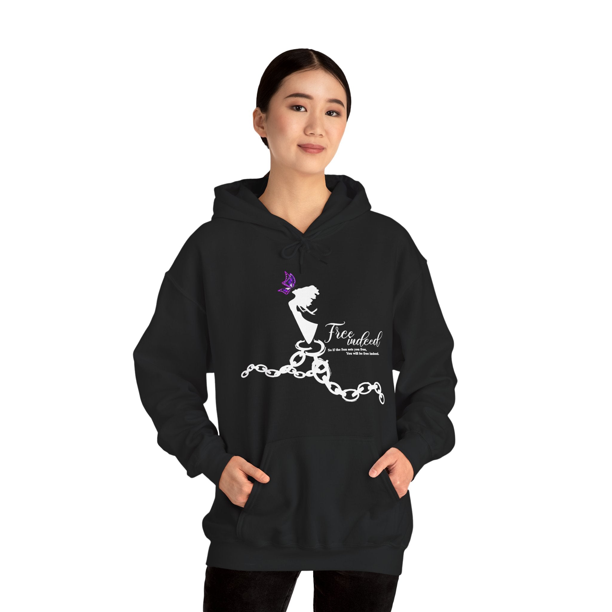Freedom Chains Hoodie — 'Free Indeed' Silhouette with Purple Butterfly