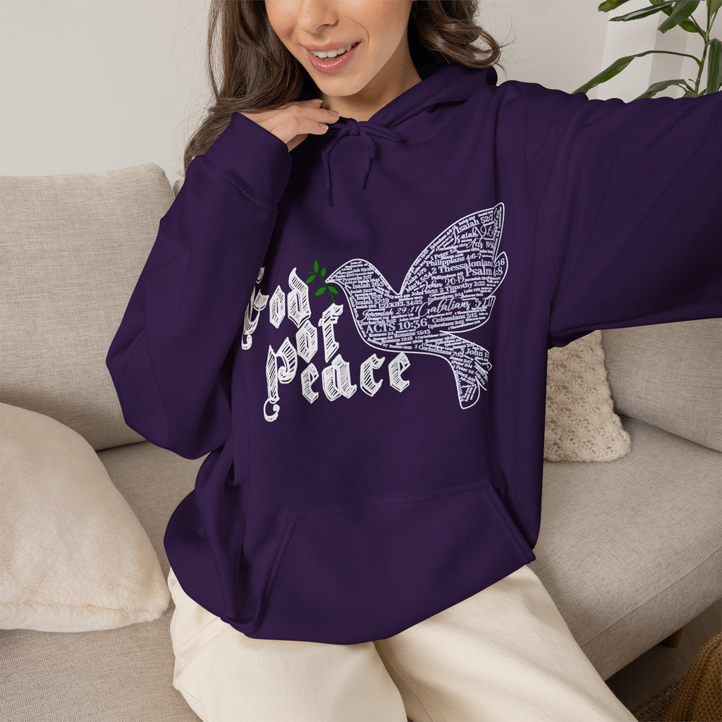 Peace Dove Hoodie — God of Peace Script Graphic Hooded Sweatshirt