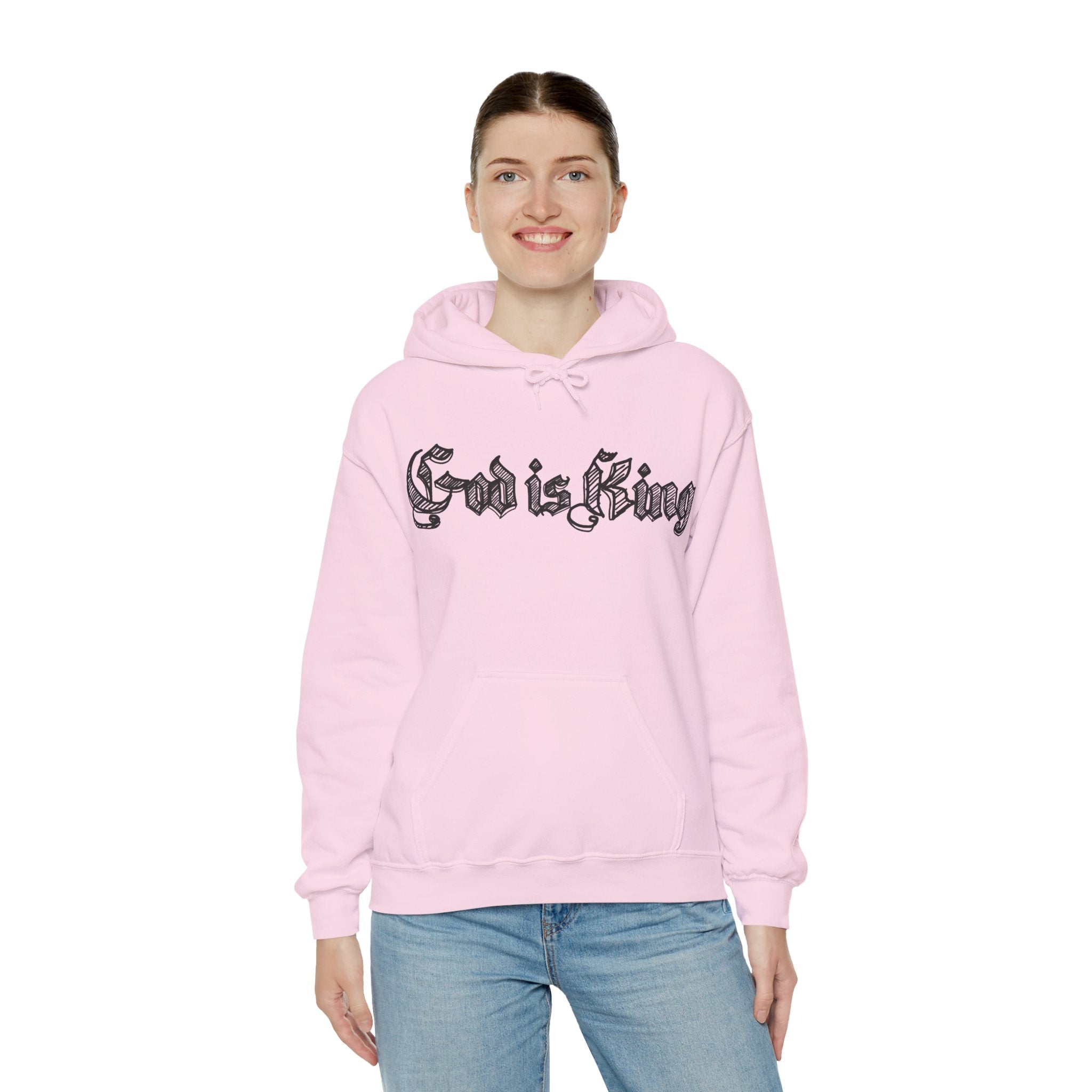 God Is King Hoodie - Gothic Script Religious Pullover